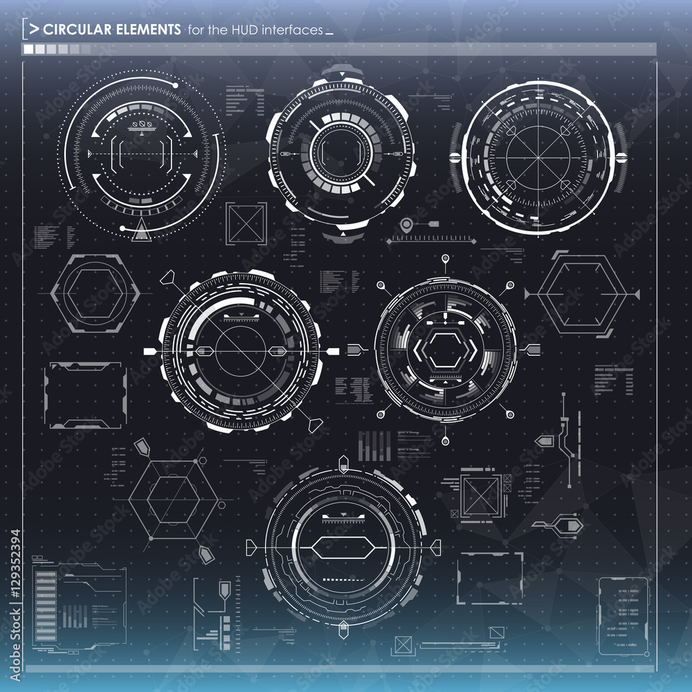 Poster set of black and white infographic elements. head-up display elements for the web and app. futuristi