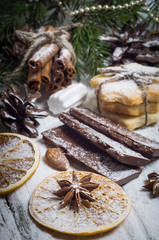 Homemade cookies, dried oranges, anise stars