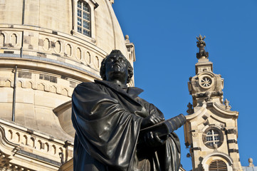 Statue of Martin Luther in front of Frauenkirche in Dresden