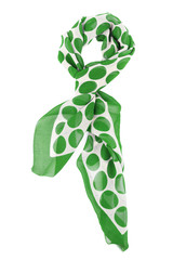 Green silk scarf isolated on white background.