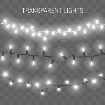 Christmas lights. Glowing garland on transparent background