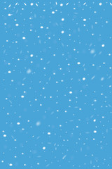 Falling snow on blue background. Vector image. Abstract snowflake backdrop. Winter composition with glowing elements. Snowfall in motion. Template in seasonal style for your design. Snowy vertical.