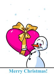 Christmas snowman character Valentine heart gift cartoon illustration isolated image