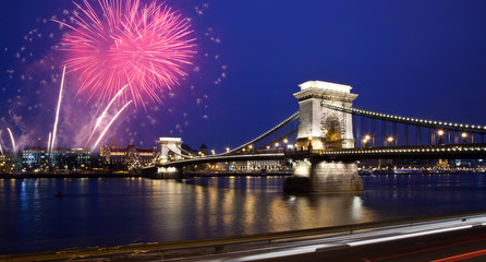 Fototapeta na wymiar Budapest Parliament with fireworks