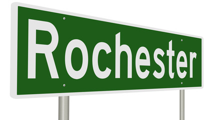 A 3d rendering of a green highway sign for Rochester