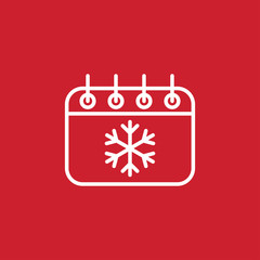 calender date schedule desember snowflake winter xmas christmas date holiday day celebration appointment winter white on red background outline thin line vector icon