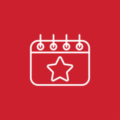 reminder calender date schedule plan date holiday day appointment white on red background outline thin line vector icon