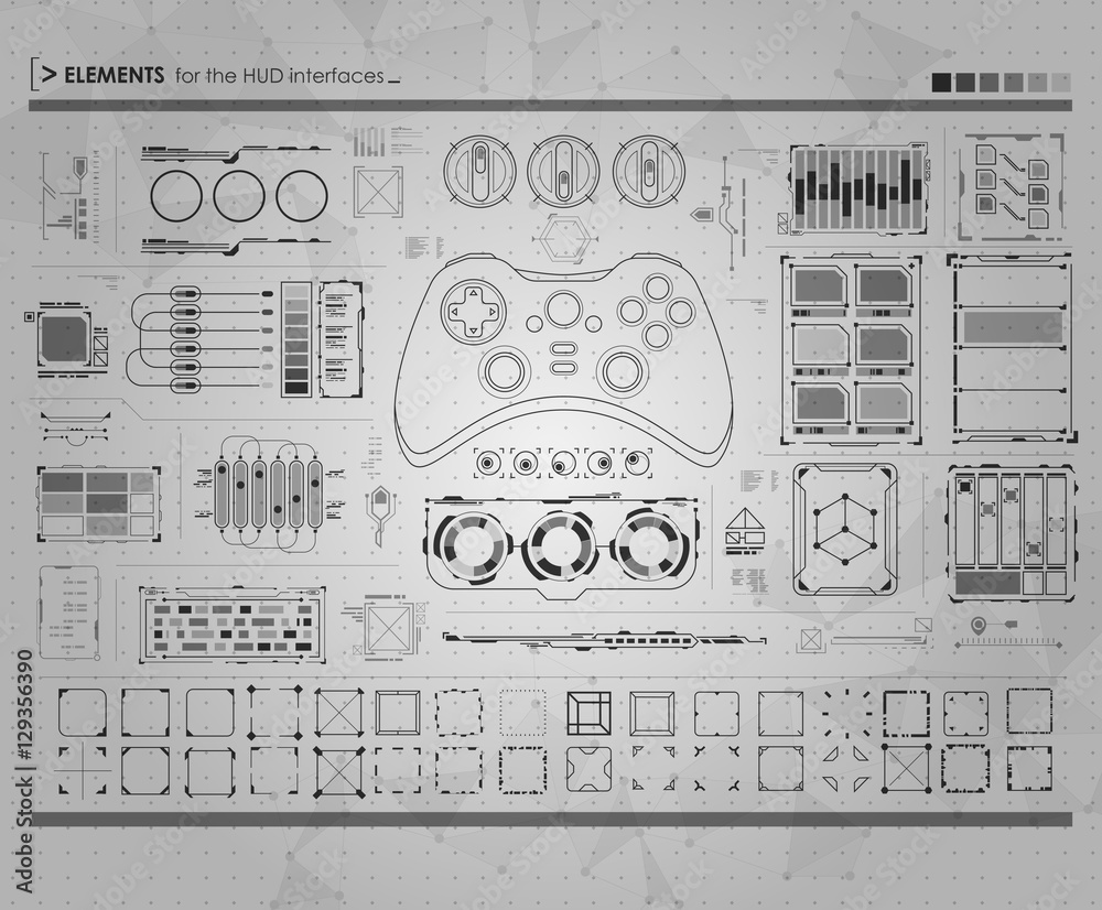 Aufkleber set of black and white infographic elements. head-up display elements for the web and app. futuristi
