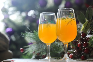 Holiday Cocktail against  christmas background