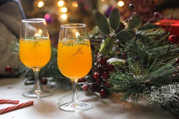 Holiday Cocktail against  christmas background