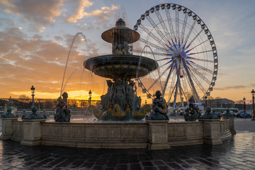 Fototapeta na wymiar Fountain at Place de la Concorde in Paris France