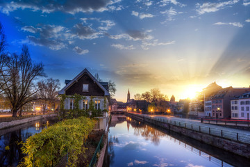 Strasbourg, medieval bridge Ponts Couverts is located in the historic district 