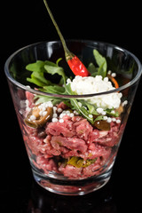 beef tartare in the glass