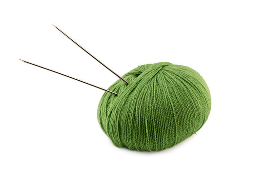 Green yarn clew with spoke isolated on white