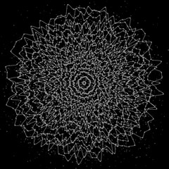 Abstract sound cloud white dotted distorted circles on black background