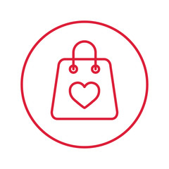 shop handle bag shopping sale store package outline thin line linear red icon in circle