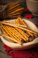 Salty pretzel sticks.