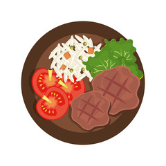 delicious menu with meat,salad,rice and tomatoes over white background, vector illustration.