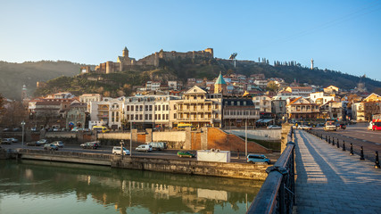Fototapeta na wymiar Narikala fortress and the old town of Tbilisi in the morning, Ge