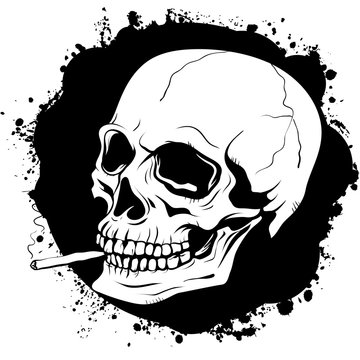 pattern of human skull with a cigarette