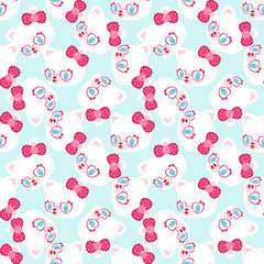 Pattern of little cute kitty. White kitten. Cat in the glasses. Toy. Children ch