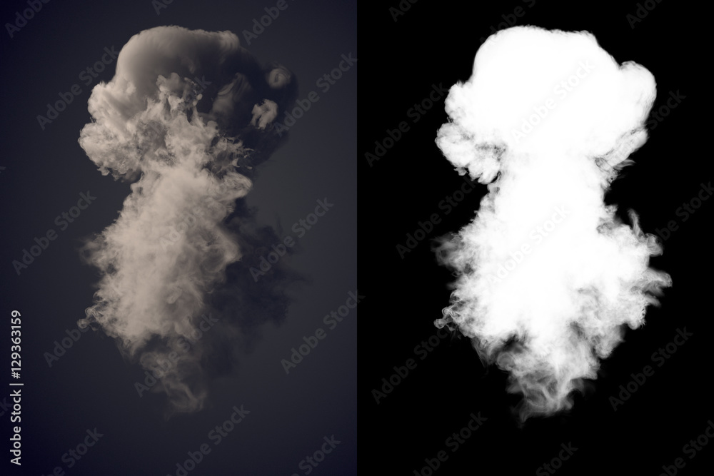 Poster Dangerous cloud 3d rendering of dark smoke after an explosion with alpha channel