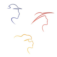 Set of beautiful woman silhouettes.Profile of one line.