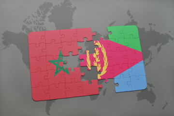 puzzle with the national flag of morocco and eritrea on a world map