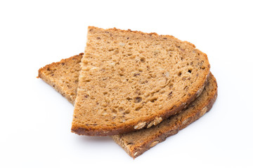 Slices of rye bread isolated on white background.