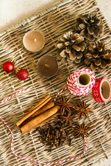 Anise, cinnamon, cloves. Christmas spices for gingerbread. Beige background.
