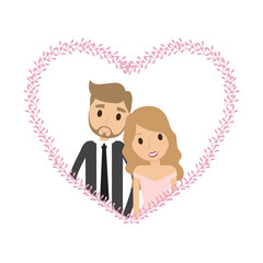 Couple of newlyweds frame decorative vector illustration design