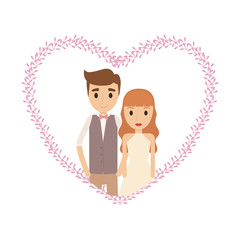 Couple of newlyweds frame decorative vector illustration design