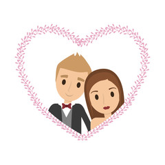 Couple of newlyweds frame decorative vector illustration design
