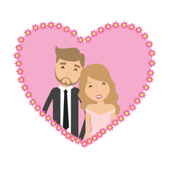 Couple of newlyweds frame decorative vector illustration design