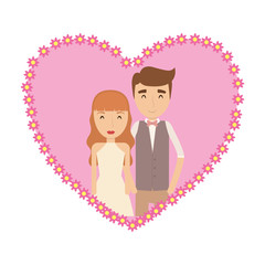 Couple of newlyweds frame decorative vector illustration design
