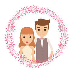 Couple of newlyweds frame decorative vector illustration design