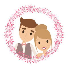 Couple of newlyweds frame decorative vector illustration design