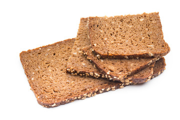 Slices of rye bread isolated on white background.