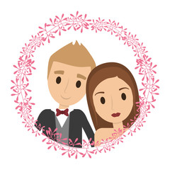 Couple of newlyweds frame decorative vector illustration design