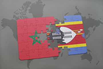 puzzle with the national flag of morocco and swaziland on a world map