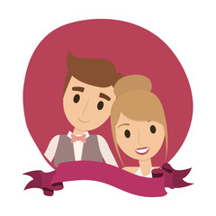 Couple of newlyweds frame decorative vector illustration design