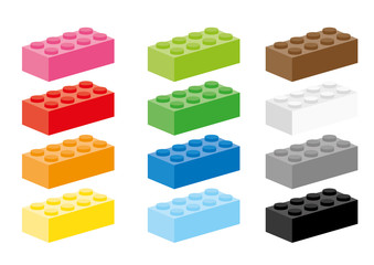 Twelve creative building block in different colors