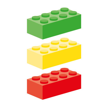Three building block in red, green and yellow as traffic light