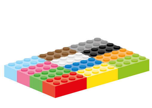 Twelve creative building block in different colors