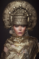 Woman in decorative kokoshnik head wear