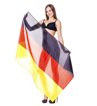 Young woman holds up a clear flag of Germany