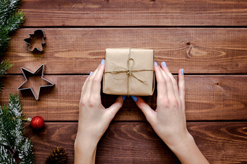 Online shopping for new year on wooden table top view