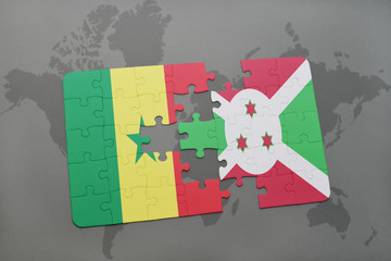 puzzle with the national flag of senegal and burundi on a world map