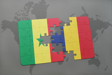 puzzle with the national flag of senegal and chad on a world map