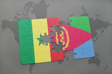 puzzle with the national flag of senegal and eritrea on a world map